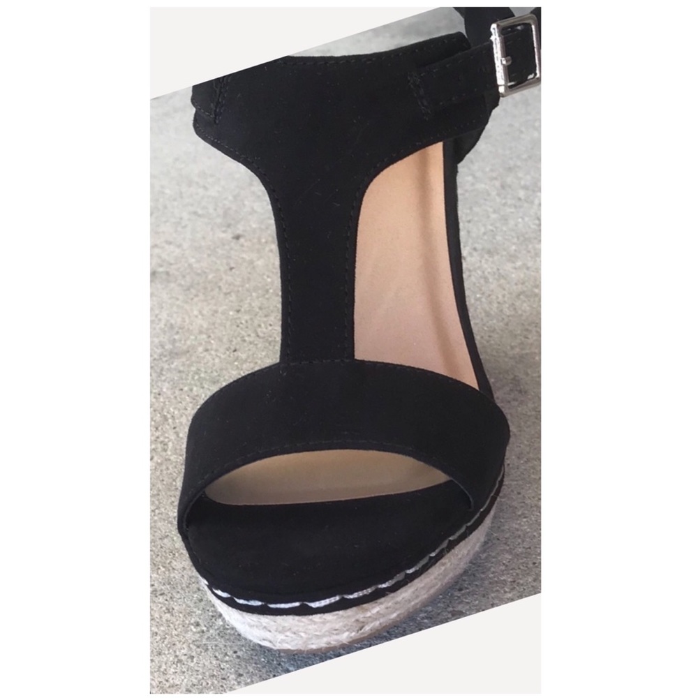1 left! Delicious T-strap Black Espadrille Wedge - Picture 4 of 6